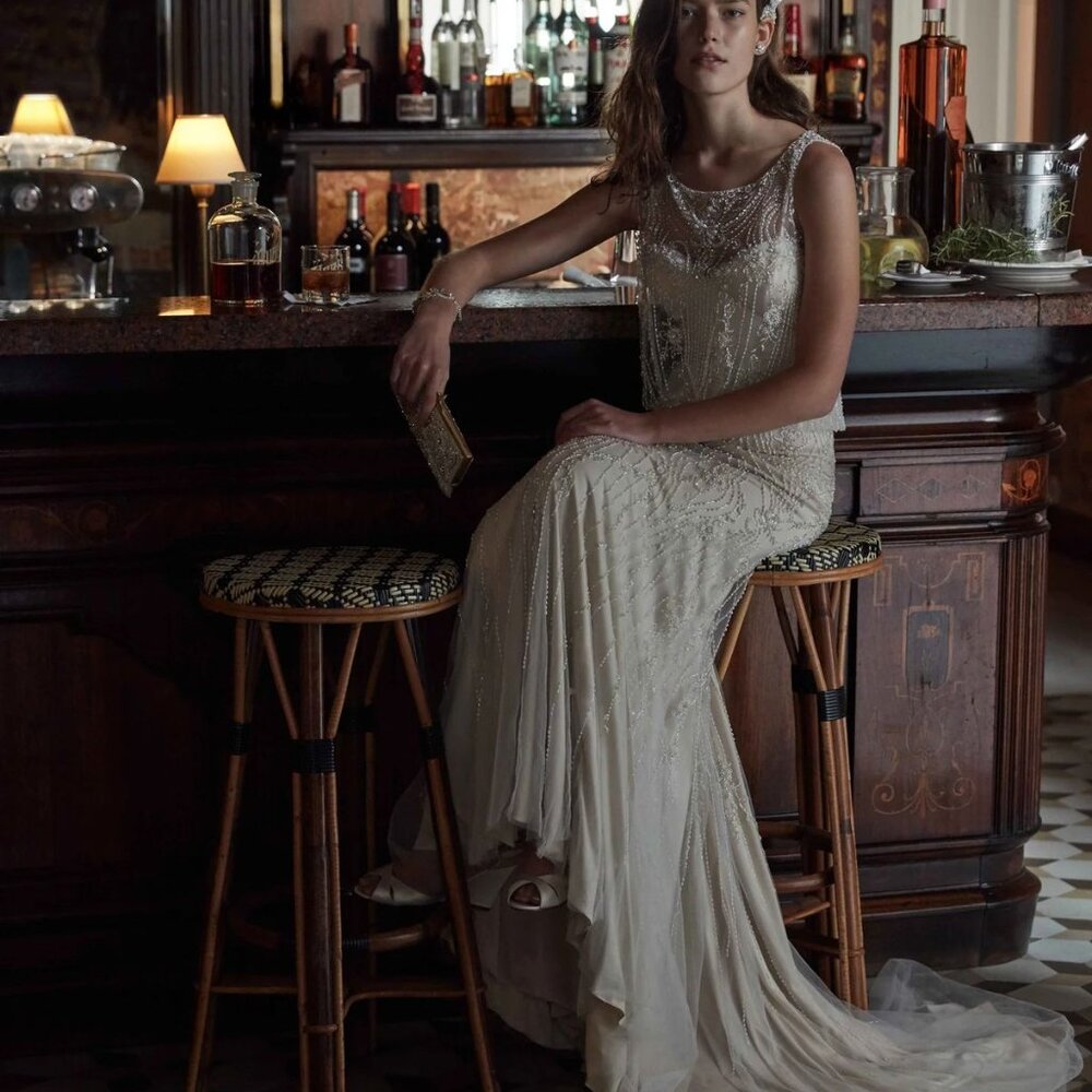 BHLDN Jacinda Wedding Gown Size 4, 6, 8 NEW Art Deco 1920's Beaded - Picture 4 of 13